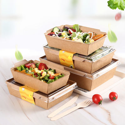 Pudełko z papieru pakowego z przezroczystą pokrywką na sałatki, owoce i zimną żywność